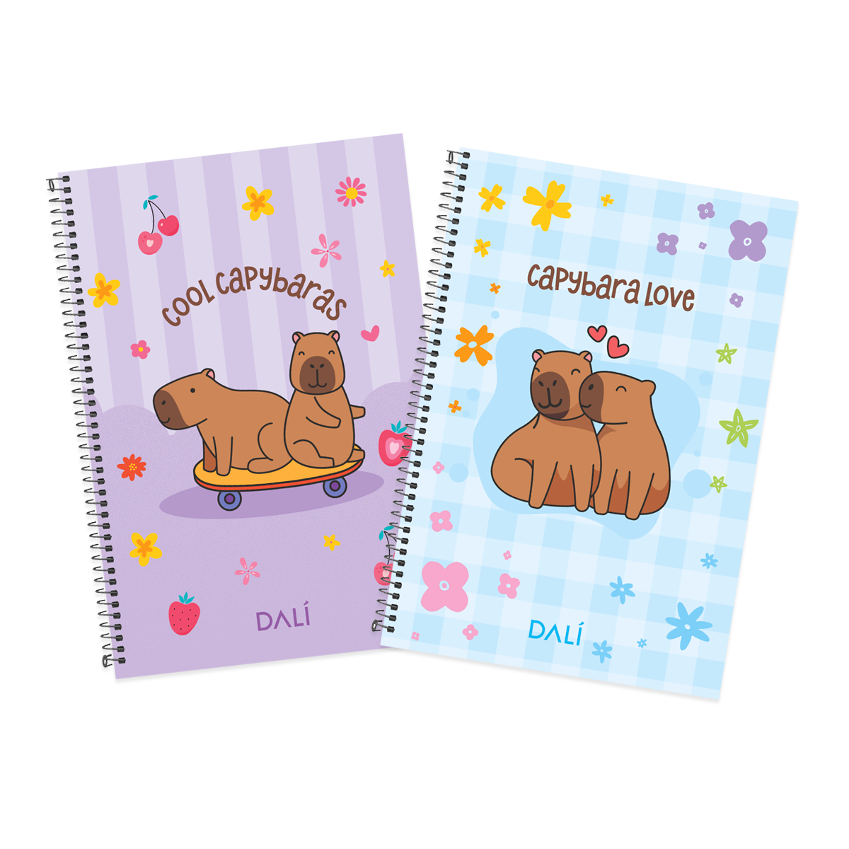 Cuaderno espiral A5 DALI diseño capybaras set x4 70 hojas