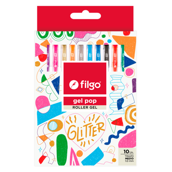 Boligrafo Gel Pop Glitter x10 Filgo
