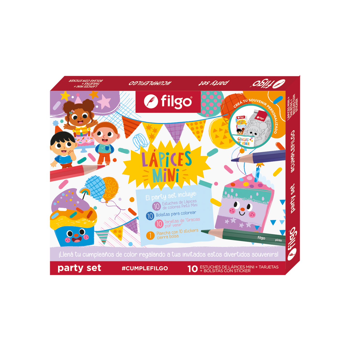 Party Set x10 con Lapices Mini Filgo