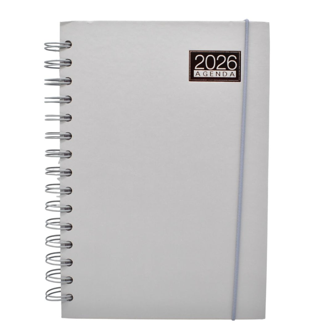 Agenda Pastel Gris 2026 – Día por hoja, notas y calendarios