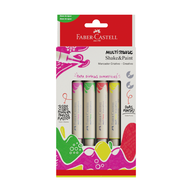 Marcador Shake&Paint Doble Punta Fluo x4 Faber-Castell