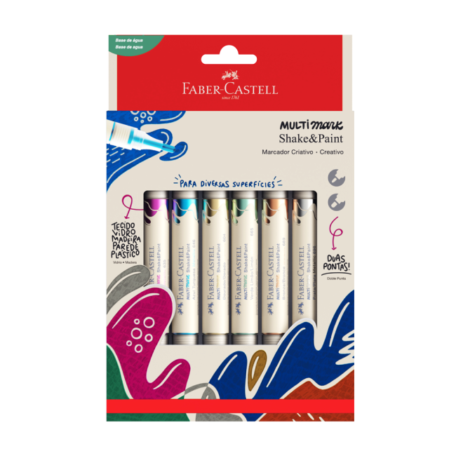 Marcador Shake&Paint Doble Punta Metalizado x6 Faber-Castell