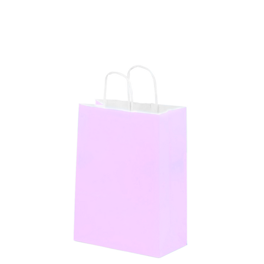 Bolsa de papel lila pastel con asa, ideal para souvenirs y cumpleaños