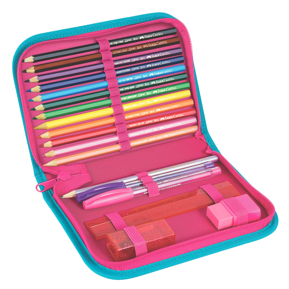 Cartuchera Completa Mariposas Rosa 18 piezas Faber-Castell