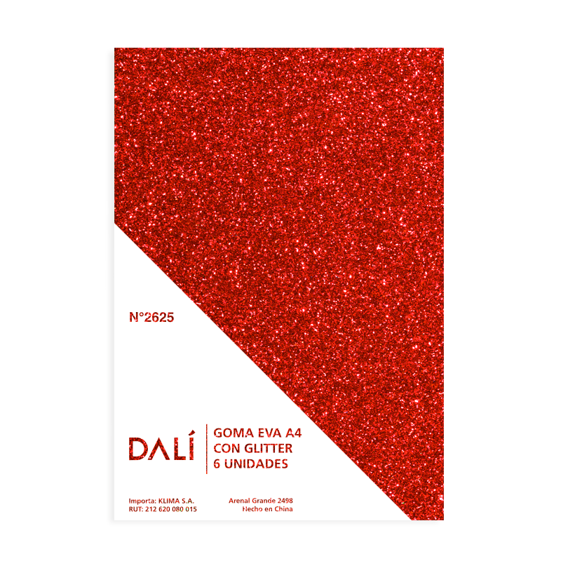 Goma Eva Glitter A4 Colores Fuertes x6 DALI