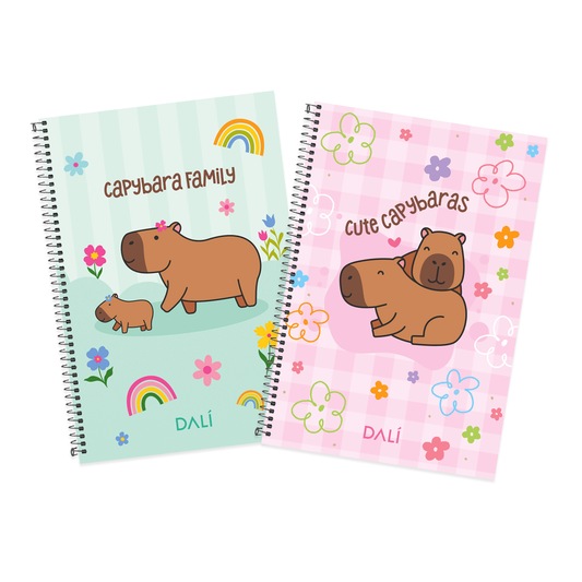 Cuaderno espiral A5 DALI diseño capybaras set x4 70 hojas