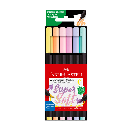 Marcadores Supersoft Punta Pincel x6 tonos pastel Faber-Castell