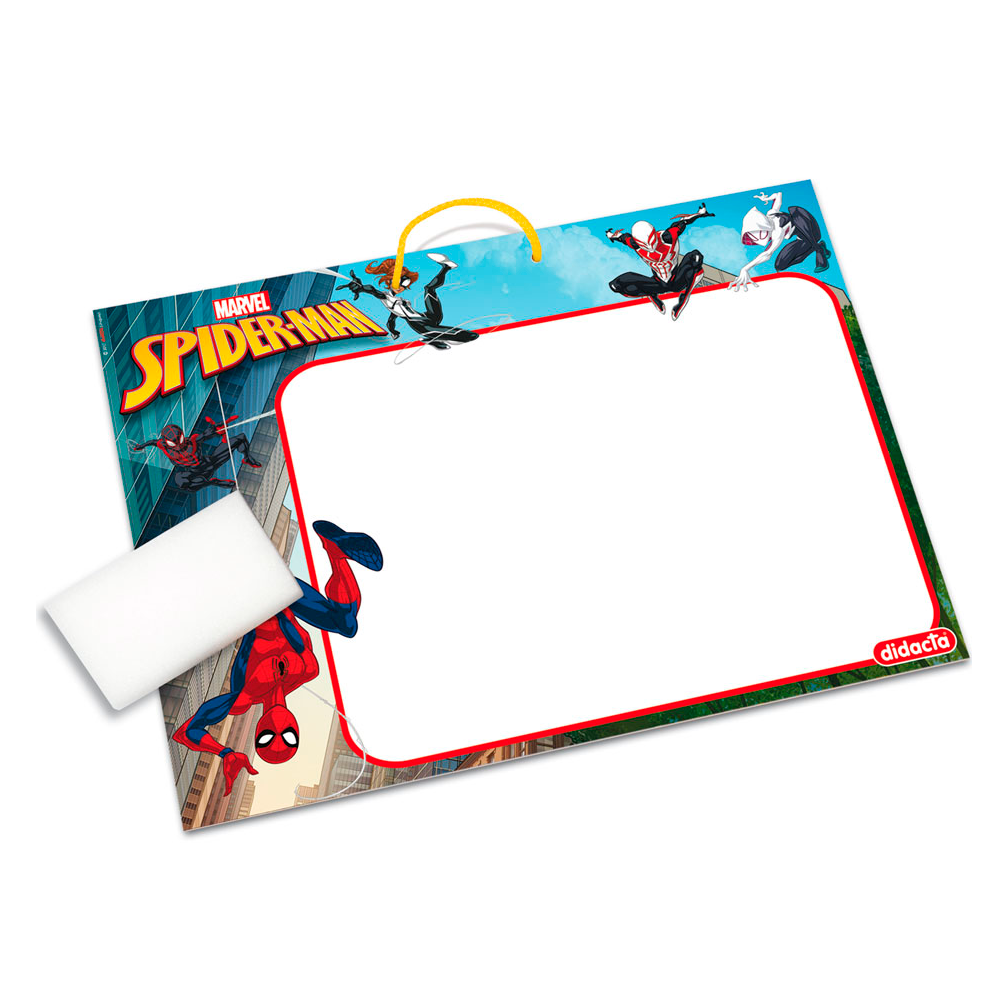 Pizarra Doble Faz Madera Spiderman + Crayones x6