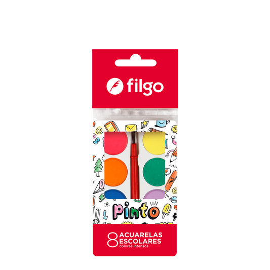 Acuarelas Pinto 8 colores Filgo x12