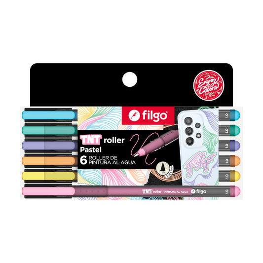 Bolígrafo TNT Roller Pastel Filgo x6 colores suaves escritura fluida