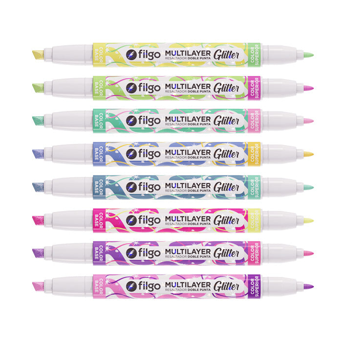 Destacador Multilayer Glitter x8 Filgo - detalle punta