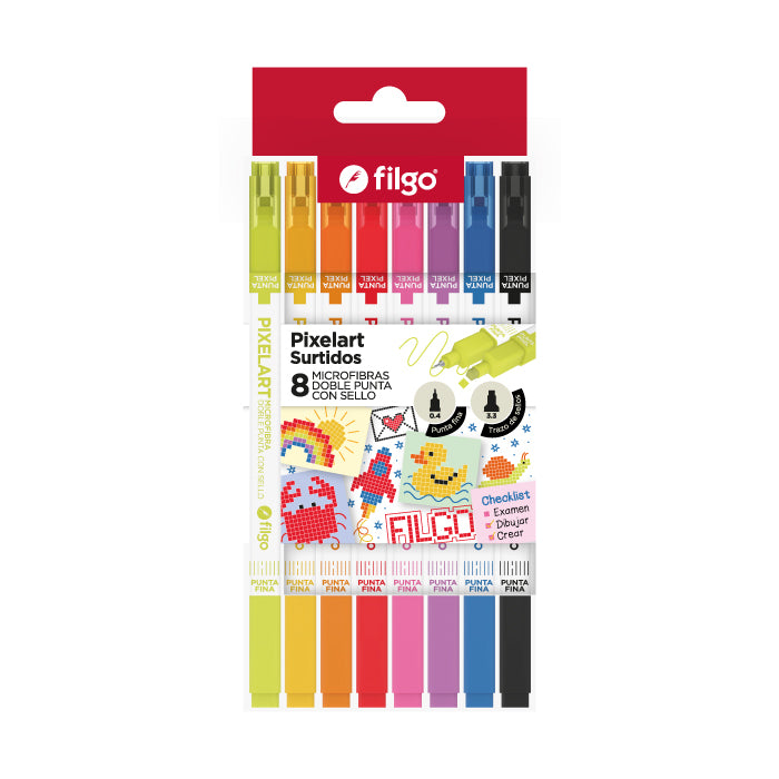Fibras Pixelart Doble Punta con Sello x8 Filgo