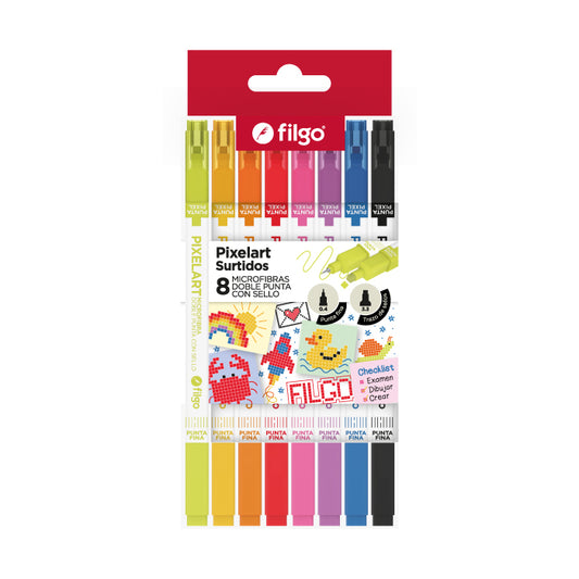 Fibras Pixelart Doble Punta con Sello x8 Filgo