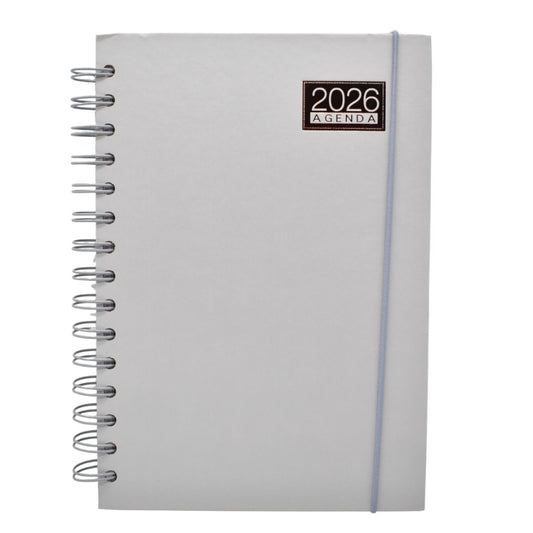Agenda Pastel Gris 2026 – Día por hoja, notas y calendarios