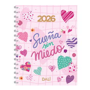 Agenda 2026 Frase / Sueña sin miedo / corazones rosa