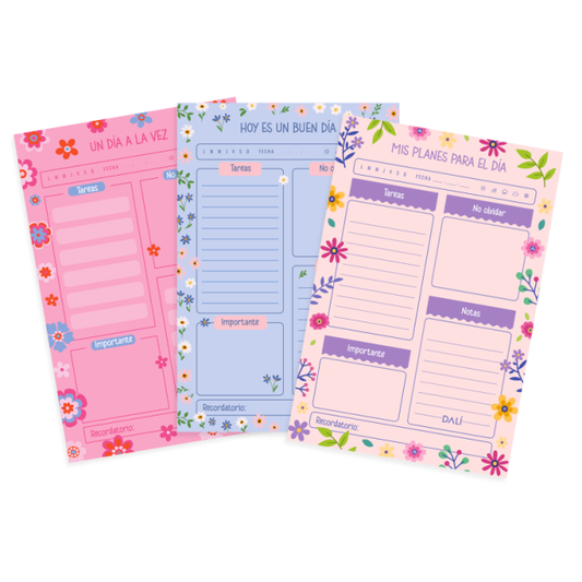 Planificador diario con flores pastel – diseño DALI